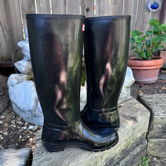 Hunter Original Women's Tall Gloss Black Rain Wellies Boots 8 US / 6 UK *Flaws* - Picture 6 of 16
